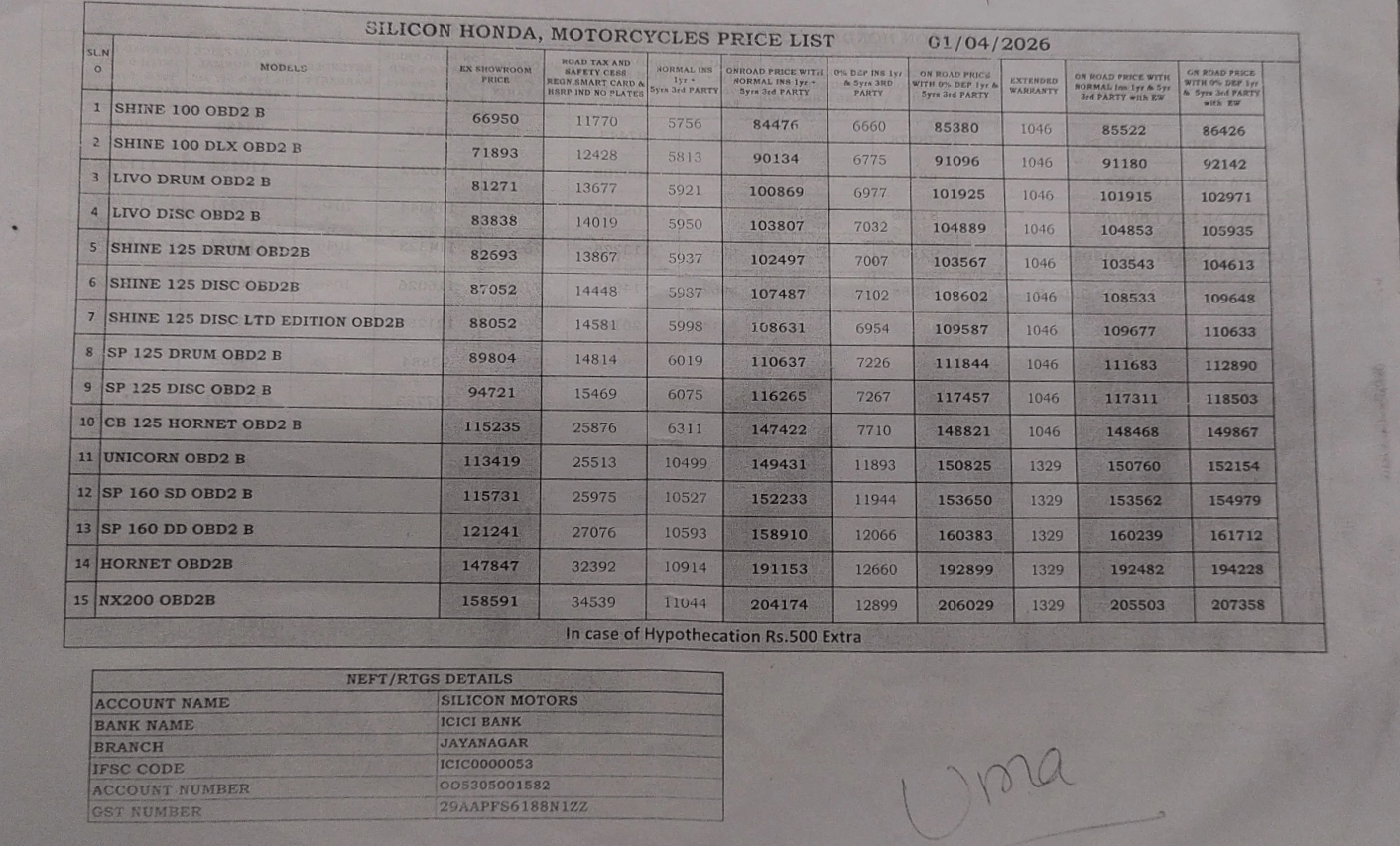 Price List Page 1